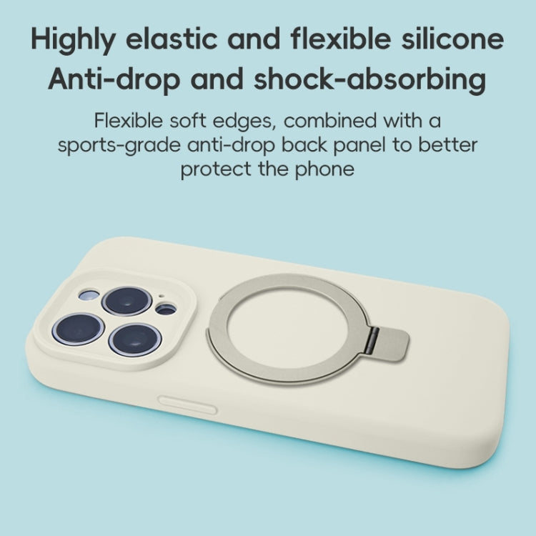 For iPhone 16 Pro Precision Hole Liquid Silicone MagSafe Metal Ring Holder Phone Case(White) - iPhone 16 Pro Cases by buy2fix | Online Shopping UK | buy2fix