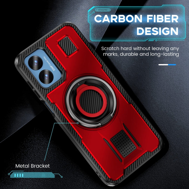 For Motorola Moto G Play 4G 2024 Ring Holder Carbon Fiber PC Hybrid TPU Phone Case(Red) - Motorola Cases by buy2fix | Online Shopping UK | buy2fix