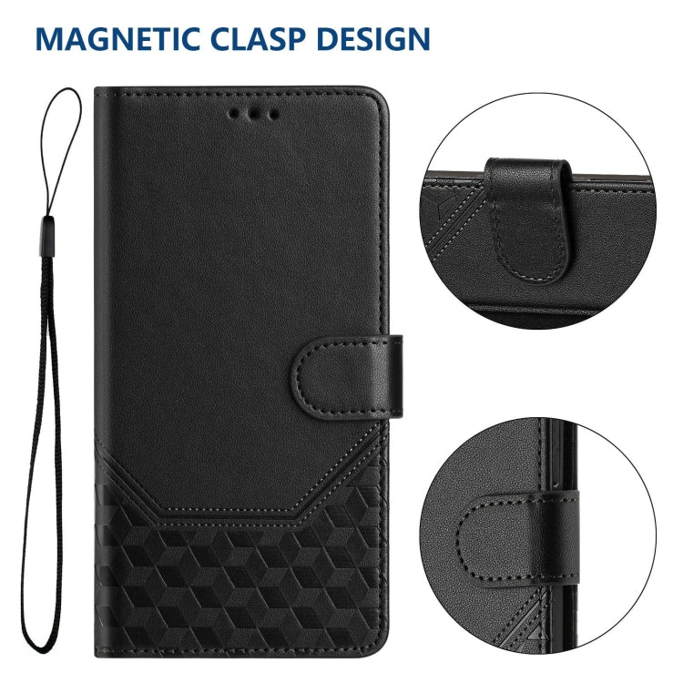 For Motorola Moto G Play 4G 2024 Oversea Honeycomb Embossing RFID Leather Phone Case(Black) - Motorola Cases by buy2fix | Online Shopping UK | buy2fix