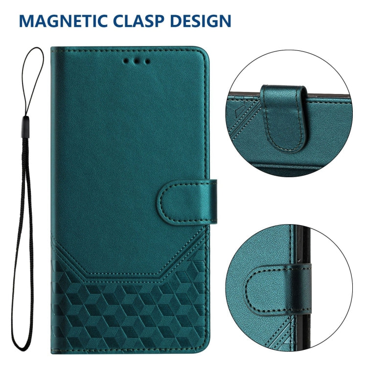 For Motorola Moto G Stylus 5G 2024 Honeycomb Embossing RFID Leather Phone Case(Peacock Green) - Motorola Cases by buy2fix | Online Shopping UK | buy2fix