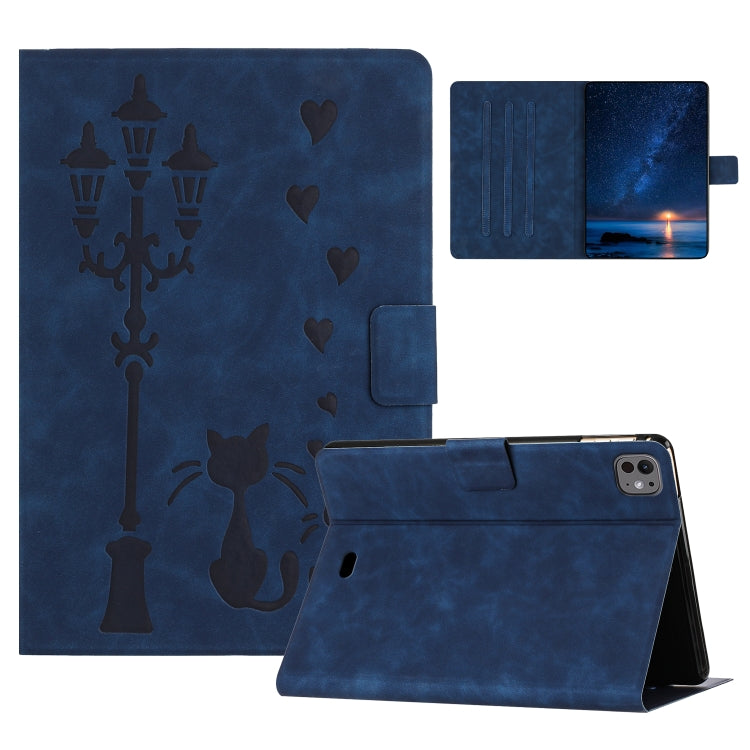 For iPad Air 11 2025 / 2024 Embossed Couple Cat Smart Tablet Leather Case(Blue) - iPad Air 11 2025 / 2024 Cases by buy2fix | Online Shopping UK | buy2fix