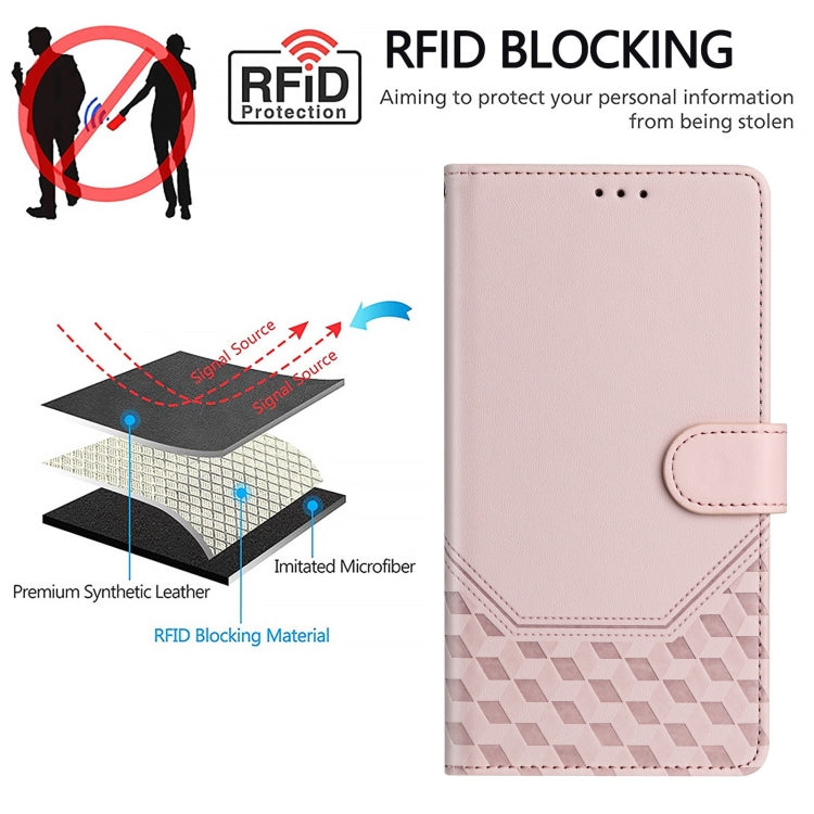 For Motorola Edge 5G 2024 Honeycomb Embossing RFID Leather Phone Case(Pink) - Motorola Cases by buy2fix | Online Shopping UK | buy2fix