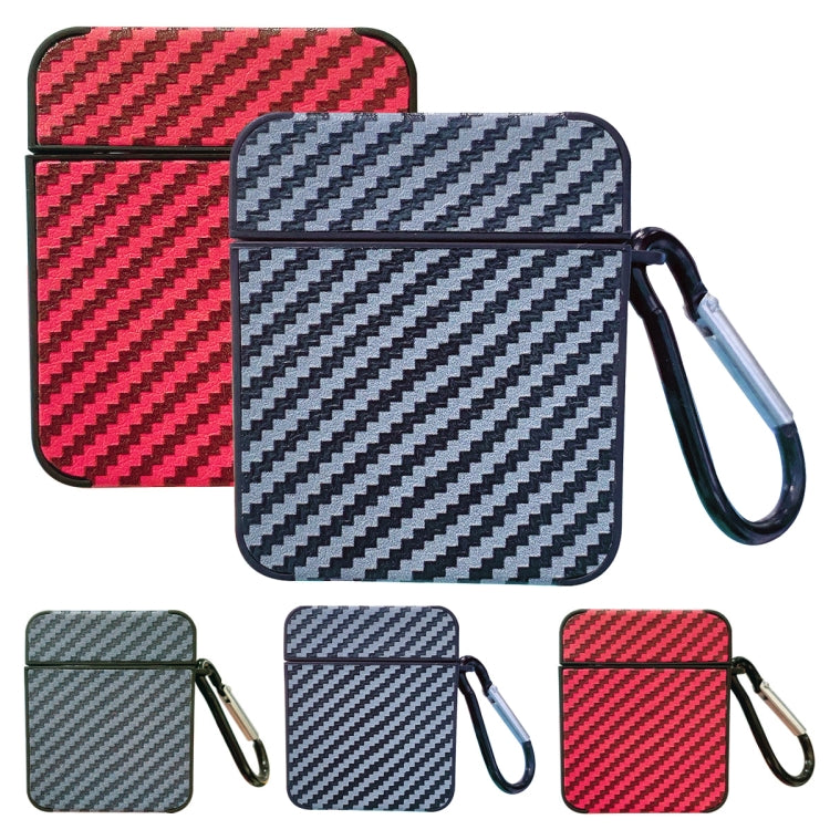 For AirPods 3 Carbon Fiber Square Leather Earphone Case with Hook(Red) - For AirPods 3 by buy2fix | Online Shopping UK | buy2fix