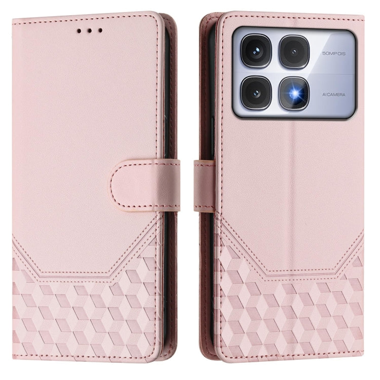 For Redmi K70 Ultra 5G Honeycomb Embossing RFID Leather Phone Case(Pink) - Xiaomi Cases by buy2fix | Online Shopping UK | buy2fix