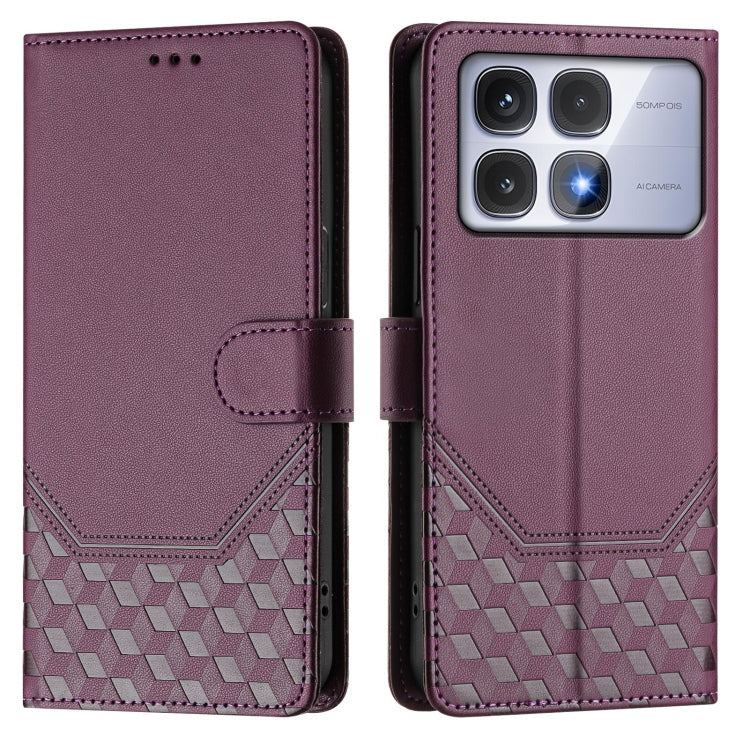 For Redmi K70 Ultra 5G Honeycomb Embossing RFID Leather Phone Case(Violet) - Xiaomi Cases by buy2fix | Online Shopping UK | buy2fix