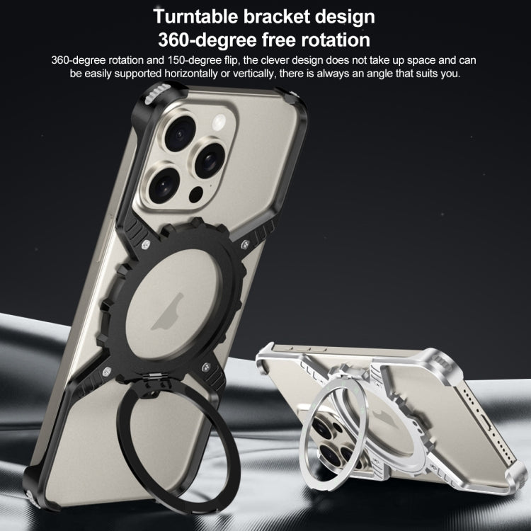 For iPhone 16 Pro Max Mechanical Gear MagSafe Holder Borderless Metal Phone Case(Gold) - iPhone 16 Pro Max Cases by buy2fix | Online Shopping UK | buy2fix