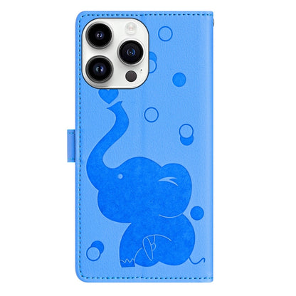 For iPhone 16 Pro Max Cartoon Elephant Embossed Leather Phone Case(Blue) - iPhone 16 Pro Max Cases by buy2fix | Online Shopping UK | buy2fix