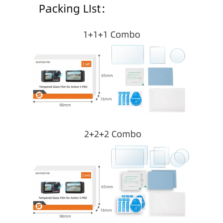 For DJI Osmo Action 5 Pro Sunnylife 3 in 1 Lens Protector Front and Rear Screen Tempered Glass Films, Quantity:2 + 2 + 2 Sets - Protective Film & Stickers by Sunnylife | Online Shopping UK | buy2fix