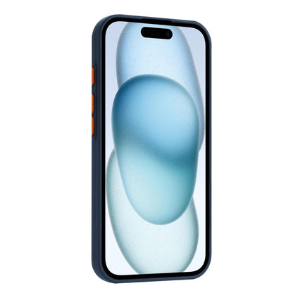 For iPhone 16 Skin Feel Card Contrast Color Button TPU Phone Case(Dark Blue) - iPhone 16 Cases by buy2fix | Online Shopping UK | buy2fix