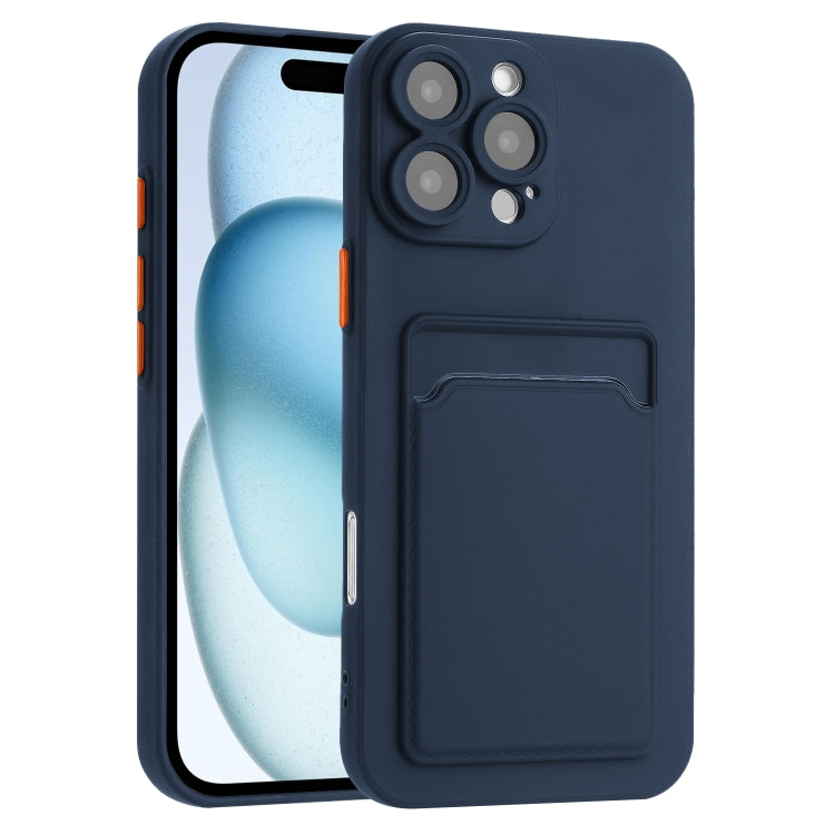 For iPhone 16 Pro Skin Feel Card Contrast Color Button TPU Phone Case(Dark Blue) - iPhone 16 Pro Cases by buy2fix | Online Shopping UK | buy2fix