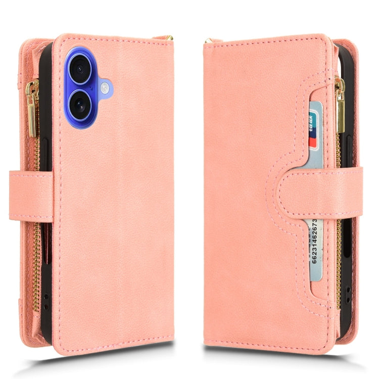 For iPhone 16 Litchi Texture Zipper Leather Phone Case(Pink) - iPhone 16 Cases by buy2fix | Online Shopping UK | buy2fix