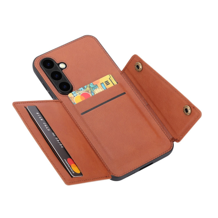 For Samsung Galaxy S25 5G Double Buckle Card Slots Magnetic Phone Case(Brown) - Galaxy S25 5G Cases by buy2fix | Online Shopping UK | buy2fix