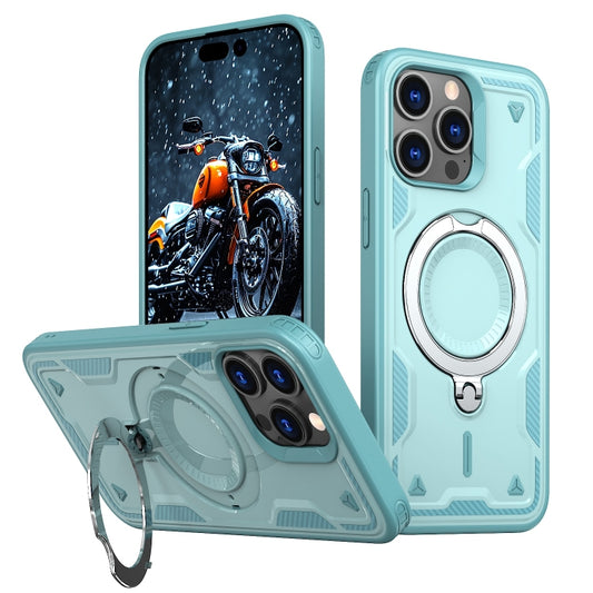 For iPhone 14 Pro PC Hybrid TPU Armor MagSafe Ring Holder Phone Case(Light Blue) - iPhone 14 Pro Cases by buy2fix | Online Shopping UK | buy2fix