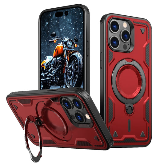 For iPhone 14 Pro PC Hybrid TPU Armor MagSafe Ring Holder Phone Case(Red) - iPhone 14 Pro Cases by buy2fix | Online Shopping UK | buy2fix