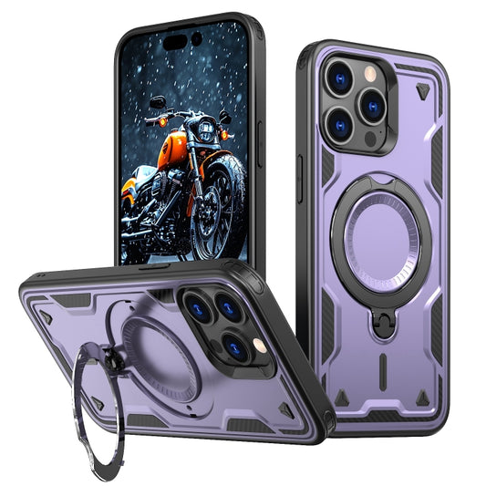 For iPhone 14 Pro PC Hybrid TPU Armor MagSafe Ring Holder Phone Case(Purple) - iPhone 14 Pro Cases by buy2fix | Online Shopping UK | buy2fix