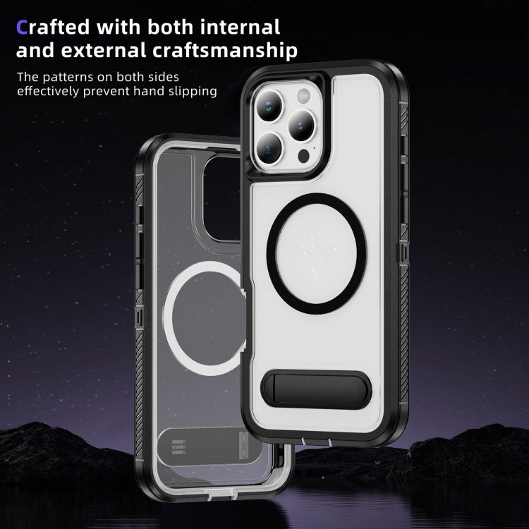 For iPhone 16 Pro Guard MagSafe Holder Matte PC Hybrid TPU Phone Case(Black Transparent) - iPhone 16 Pro Cases by buy2fix | Online Shopping UK | buy2fix