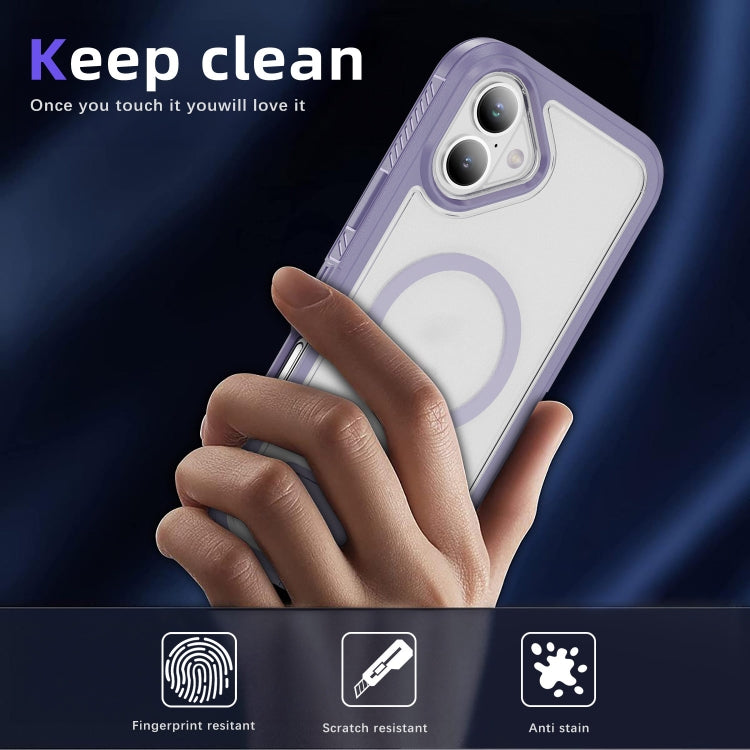 For iPhone 16 Plus Guard MagSafe Holder Matte PC Hybrid TPU Phone Case(Purple Transparent) - iPhone 16 Plus Cases by buy2fix | Online Shopping UK | buy2fix