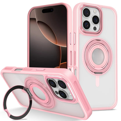 For iPhone 16 Pro Max Skin Feel Transparent 360 Degree Rotating Silicone Ring Holder Phone Case(Pink) - iPhone 16 Pro Max Cases by buy2fix | Online Shopping UK | buy2fix