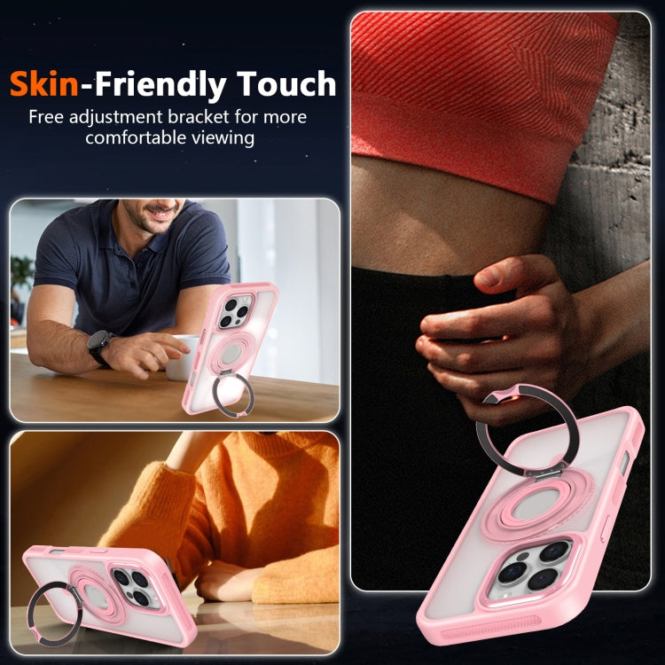 For iPhone 16 Pro Skin Feel Transparent 360 Degree Rotating Silicone Ring Holder Phone Case(Orange) - iPhone 16 Pro Cases by buy2fix | Online Shopping UK | buy2fix