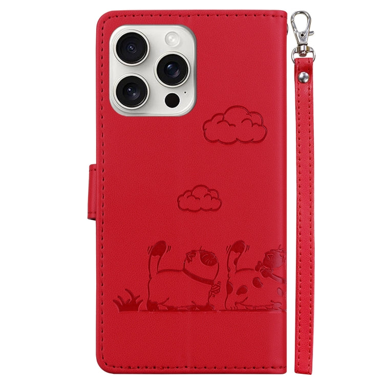 For iPhone 16 Pro Max Cute Cats RFID Leather Phone Case(Red) - iPhone 16 Pro Max Cases by buy2fix | Online Shopping UK | buy2fix