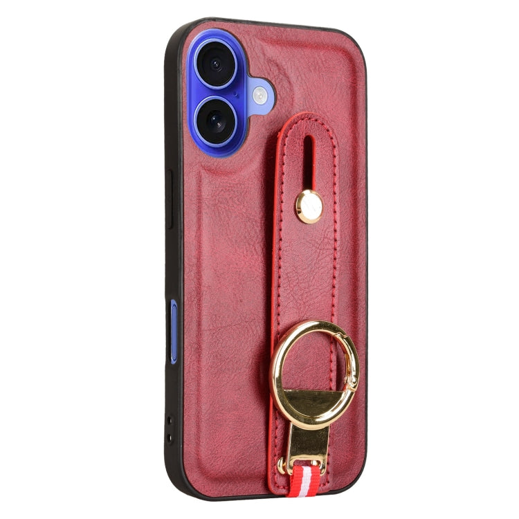 For iPhone 16 Wristband Leather Back Phone Case(Red) - iPhone 16 Cases by buy2fix | Online Shopping UK | buy2fix