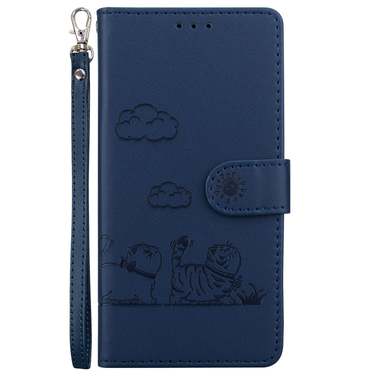 For Samsung Galaxy S25 5G Cute Cats RFID Leather Phone Case(Blue) - Galaxy S25 5G Cases by buy2fix | Online Shopping UK | buy2fix