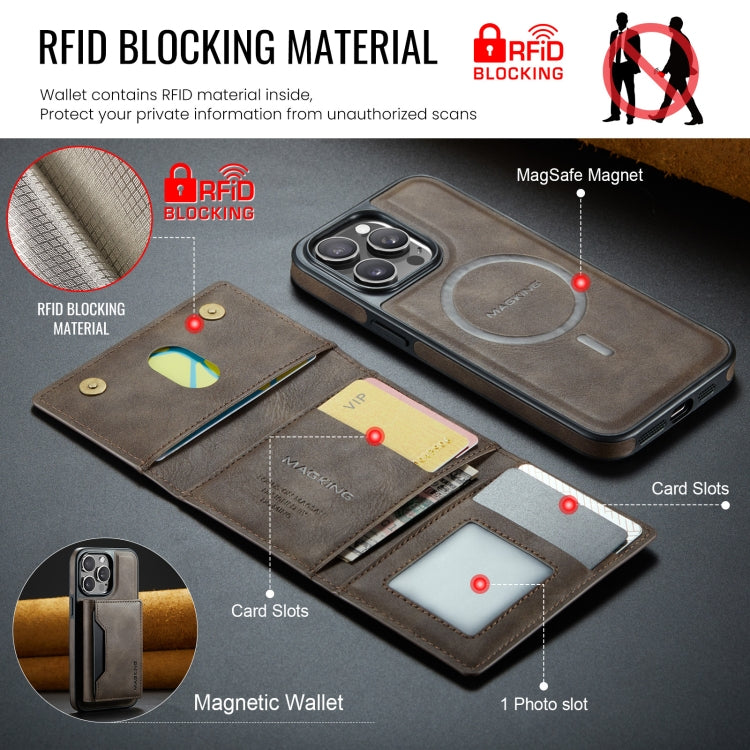 For iPhone 15 Pro Max DG.MING MAGKING-K2 Series MagSafe RFID Card Bag Detachable Phone Case(Coffee) - iPhone 15 Pro Max Cases by DG.MING | Online Shopping UK | buy2fix