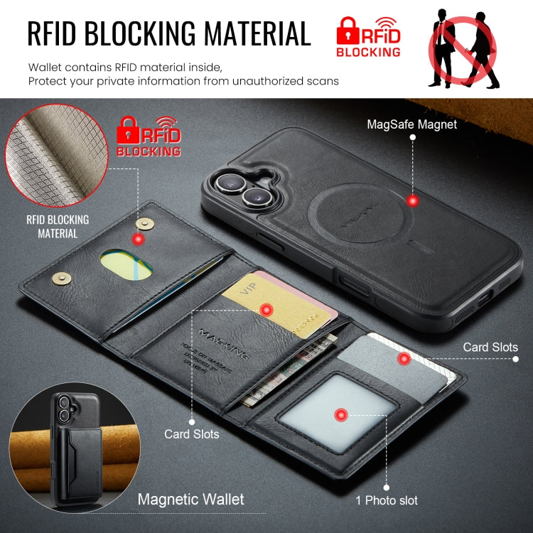 For iPhone 16 DG.MING MAGKING-K2 Series MagSafe RFID Card Bag Detachable Phone Case(Black) - iPhone 16 Cases by DG.MING | Online Shopping UK | buy2fix