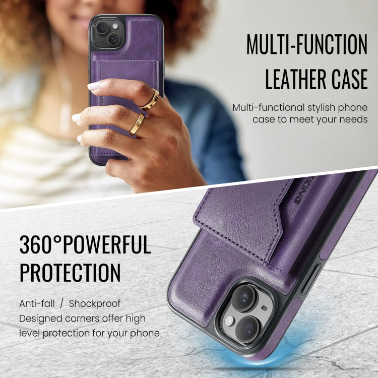 For iPhone 14 DG.MING MAGKING-K2 Series MagSafe RFID Card Bag Detachable Phone Case(Purple) - iPhone 14 Cases by DG.MING | Online Shopping UK | buy2fix