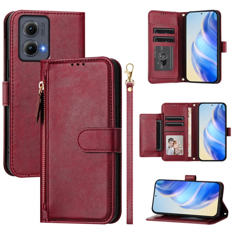 For Motorola Edge 5G 2024 Multi-Card Slots Zipper Wallet Leather Phone Case(Dark Red) - Motorola Cases by buy2fix | Online Shopping UK | buy2fix