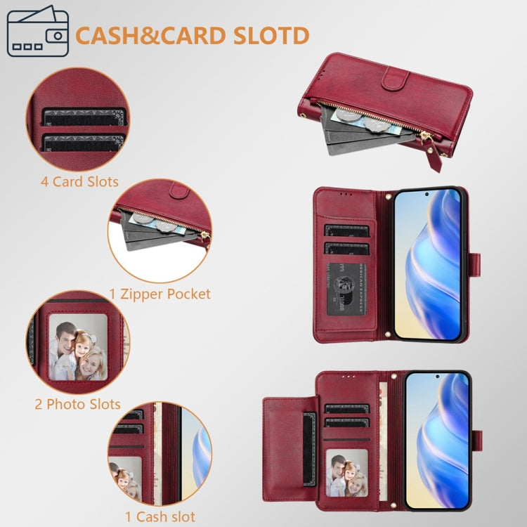 For Oneplus 11 Multi-Card Slots Zipper Wallet Leather Phone Case(Dark Red) - OnePlus Cases by buy2fix | Online Shopping UK | buy2fix