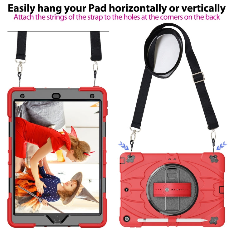 For iPad 10.2 2021 / 2020 / 2019 Bat Hand Grip Turntable Stand Tablet Case(Red Black) - iPad 10.2 Cases by buy2fix | Online Shopping UK | buy2fix