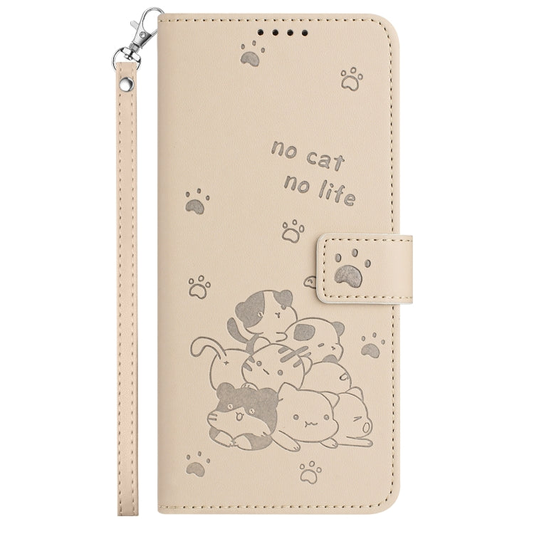 For Samsung Galaxy S25 / S24 5G Embossed Kitten Phone Leather Case with Lanyard(Beige) - Galaxy S24 5G Cases by buy2fix | Online Shopping UK | buy2fix