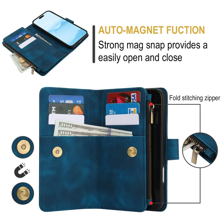 For iPhone 16 Plus Dream 9-Card Zipper Wallet RFID Leather Phone Case with Lanyard(Blue) - iPhone 16 Plus Cases by buy2fix | Online Shopping UK | buy2fix