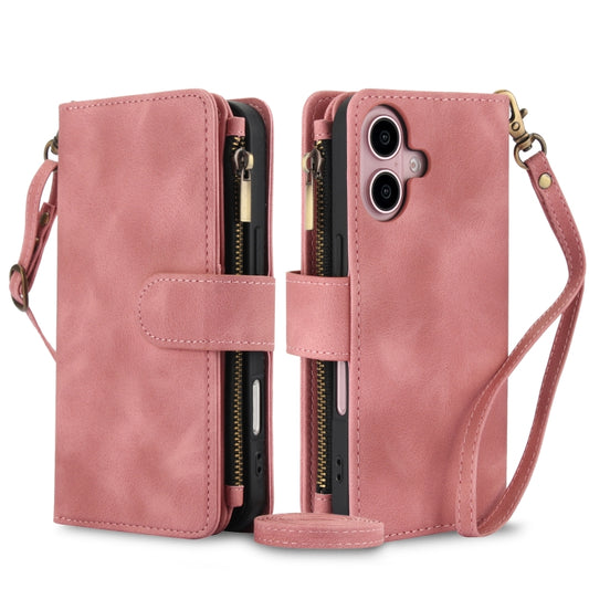 For iPhone 16 Plus Dream 9-Card Zipper Wallet RFID Leather Phone Case with Lanyard(Rose Gold) - iPhone 16 Plus Cases by buy2fix | Online Shopping UK | buy2fix