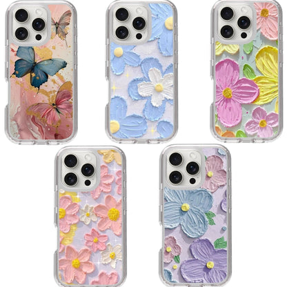 For iPhone 16 Pro Max Small Fresh Sticker PC + TPU Shockproof Phone Case(Blue Flower) - iPhone 16 Pro Max Cases by buy2fix | Online Shopping UK | buy2fix