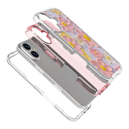 For iPhone 16 Small Fresh Sticker PC + TPU Shockproof Phone Case(Pink Flower) - iPhone 16 Cases by buy2fix | Online Shopping UK | buy2fix