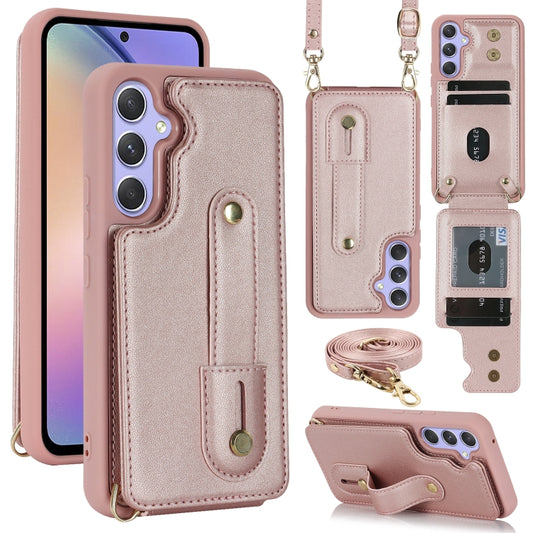 For Samsung Galaxy S25+ 5G Wristband Vertical Flip Wallet Back Cover Phone Case with Long Lanyard(Rose Gold) - Galaxy S25+ 5G Cases by buy2fix | Online Shopping UK | buy2fix