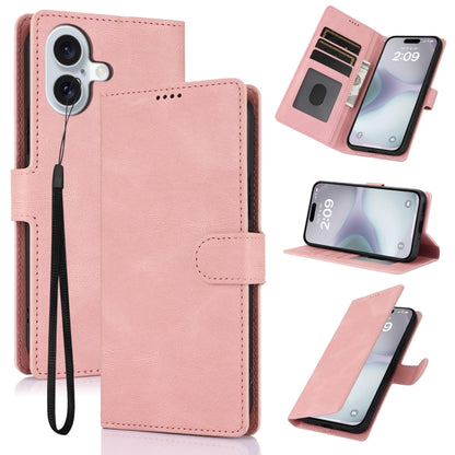 For iPhone 16 Fantasy Skin-feel Calfskin Texture Leather Phone Case(Pink) - iPhone 16 Cases by buy2fix | Online Shopping UK | buy2fix