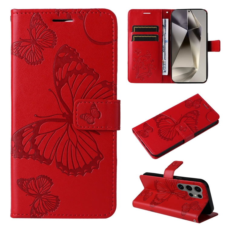 For Samsung Galaxy S25 Ultra 5G 3D Butterfly Embossed Pattern Flip Leather Phone Case(Red) - Galaxy S25 Ultra 5G Cases by buy2fix | Online Shopping UK | buy2fix