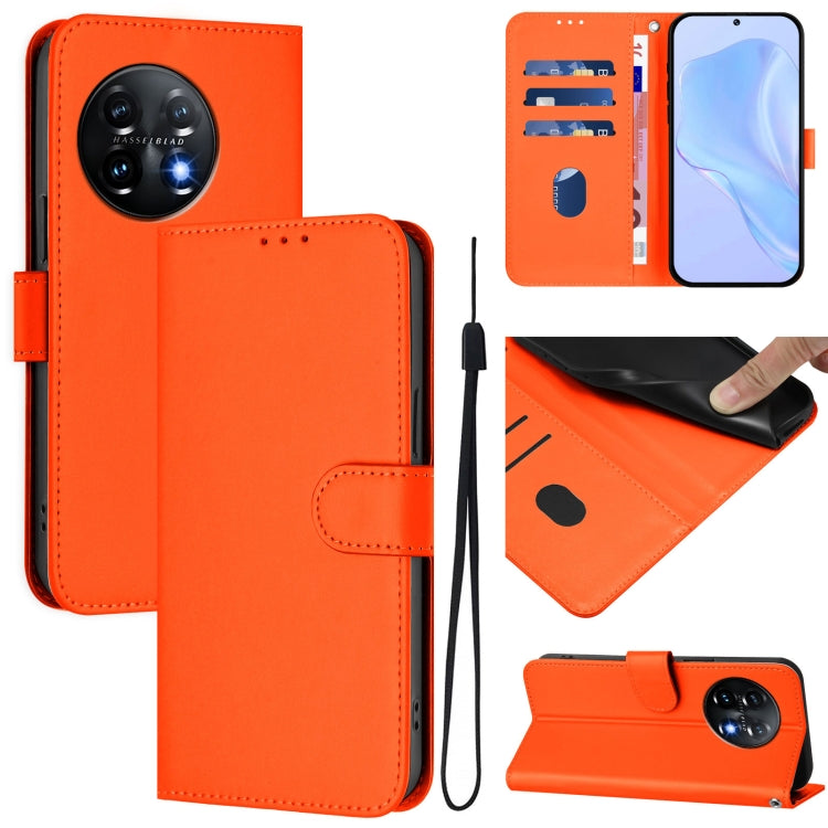 For OnePlus 11 Skin Feel Solid Color Leather Phone Case with Lanyard(Orange) - OnePlus Cases by buy2fix | Online Shopping UK | buy2fix