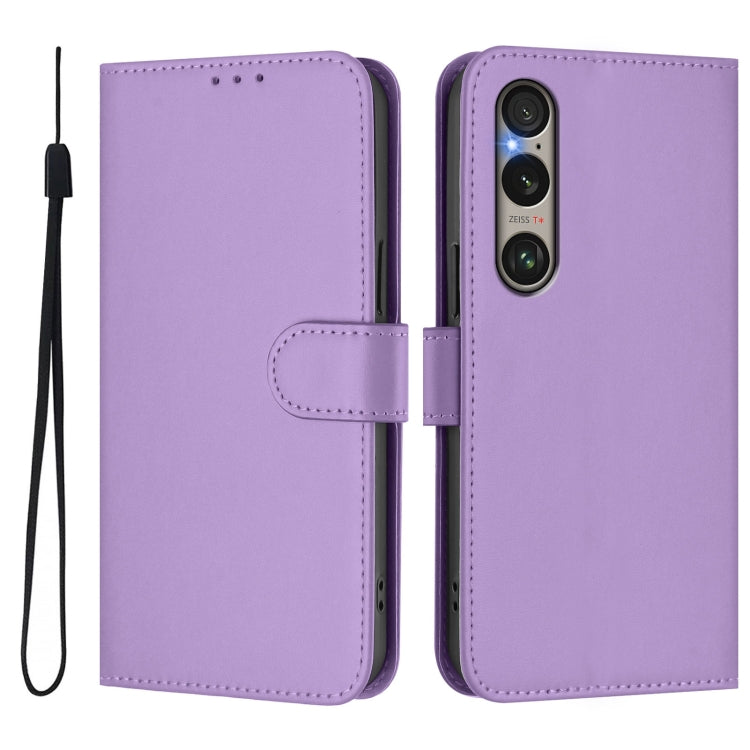 For Sony Xperia 1 VI 2024 Skin Feel Solid Color Leather Phone Case with Lanyard(Lavender Purple) - Sony Cases by buy2fix | Online Shopping UK | buy2fix