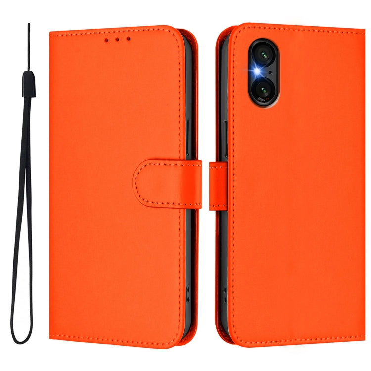 For Sony Xperia 5 VI 2024 Skin Feel Solid Color Leather Phone Case with Lanyard(Orange) - Sony Cases by buy2fix | Online Shopping UK | buy2fix