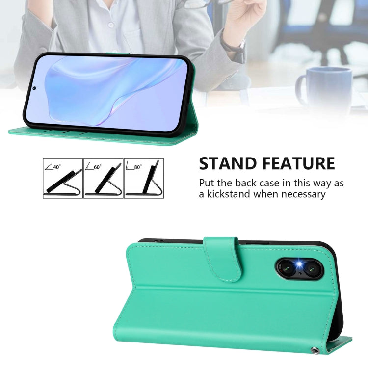 For Sony Xperia 5 VI 2024 Skin Feel Solid Color Leather Phone Case with Lanyard(Green) - Sony Cases by buy2fix | Online Shopping UK | buy2fix