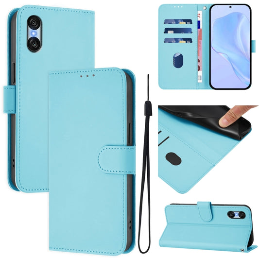 For Sony Xperia 10 VI 2024 Skin Feel Solid Color Leather Phone Case with Lanyard(Sky Blue) - Sony Cases by buy2fix | Online Shopping UK | buy2fix