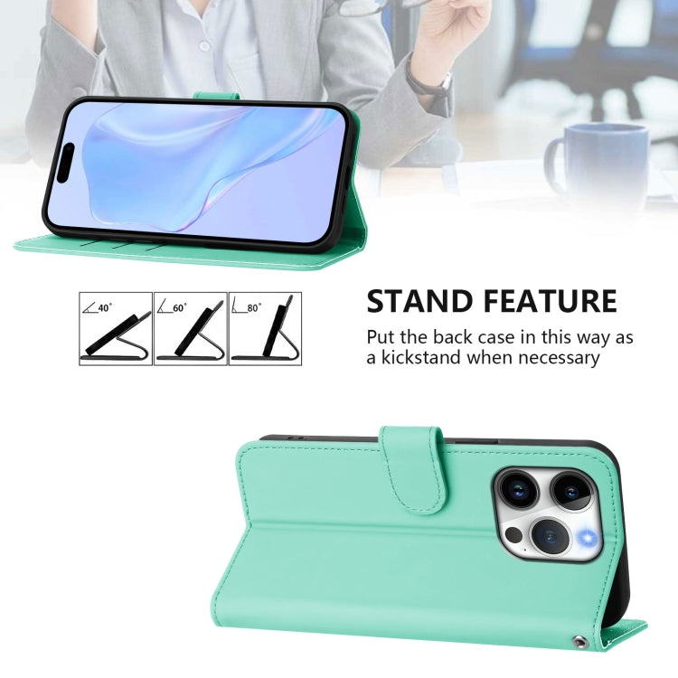 For iPhone 16 Pro Skin Feel Solid Color Leather Phone Case with Lanyard(Mint Green) - iPhone 16 Pro Cases by buy2fix | Online Shopping UK | buy2fix