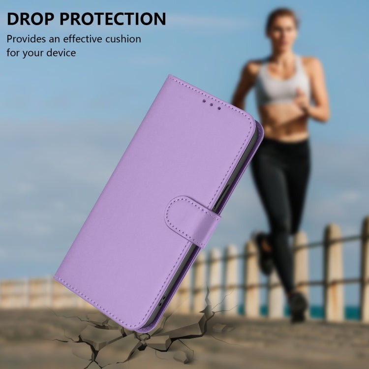 For iPhone 16 Skin Feel Solid Color Leather Phone Case with Lanyard(Lavender Purple) - iPhone 16 Cases by buy2fix | Online Shopping UK | buy2fix