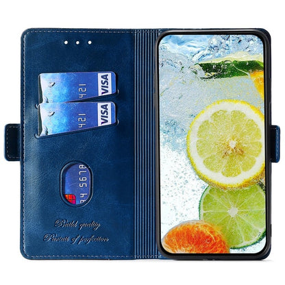 For iPhone 16 Pro Max Contrast Color Side Buckle Leather Phone Case(Blue + Grey) - iPhone 16 Pro Max Cases by buy2fix | Online Shopping UK | buy2fix