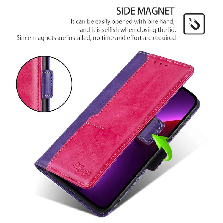 For iPhone 16 Pro Max Contrast Color Side Buckle Leather Phone Case(Purple + Rose Red) - iPhone 16 Pro Max Cases by buy2fix | Online Shopping UK | buy2fix