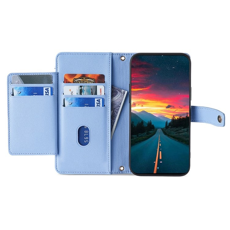 For iPhone 16 Pro Sheep Texture Cross-body Zipper Wallet Leather Phone Case(Blue) - iPhone 16 Pro Cases by buy2fix | Online Shopping UK | buy2fix